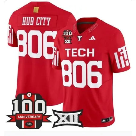 Men's Texas Tech Red Raiders #806 Hub City Red Premier 100 Year Anniversary Football Jersey