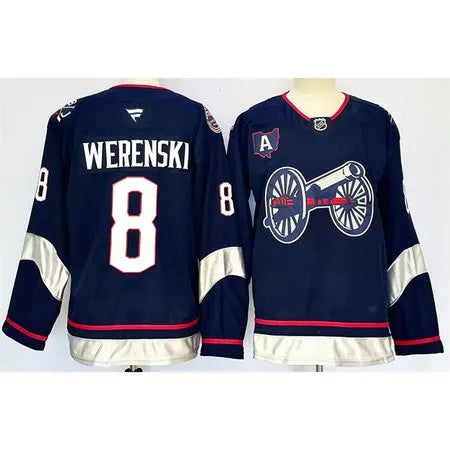 Men's Columbus Blue Jackets #8 Zach Werenski Navy 2024-25 With A Patch Stitched Hockey Premium Jersey