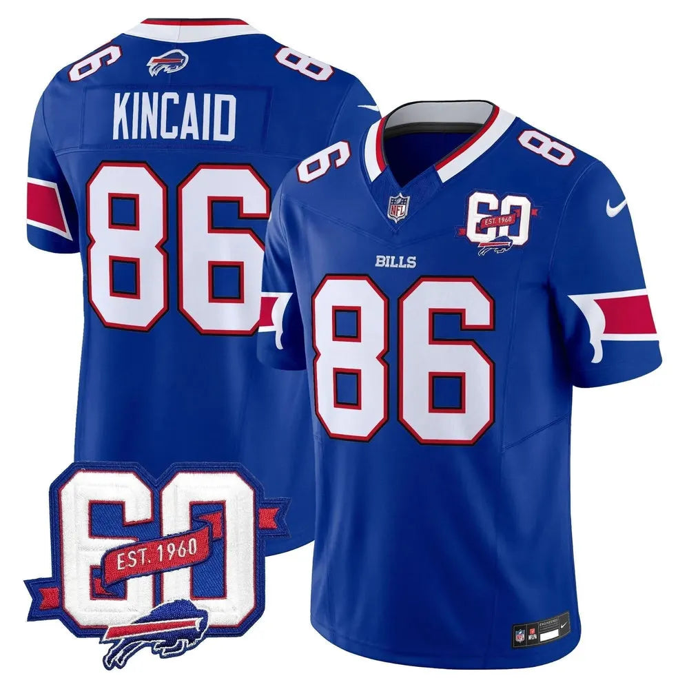 Men's Buffalo Bills #86 Dalton Kincaid Royal 60th Anniversary Patch Vapor F.U.S.E. Limited Jersey