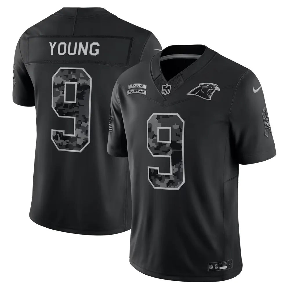 Men's Carolina Panthers #9 Bryce Young Nike Black 2026 Salute to Service Vapor F.U.S.E. Limited Jersey