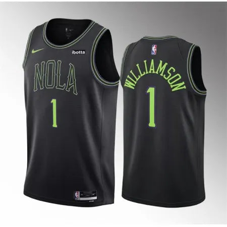 Men's New Orleans Pelicans #1 Zion Williamson Black 2023-24 City Edition Stitched Basketball Jersey