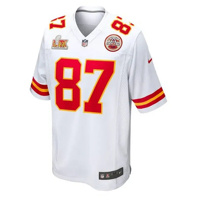 Men's Kansas City Chiefs #87 Travis Kelce White Super Bowl LIX Game Jersey