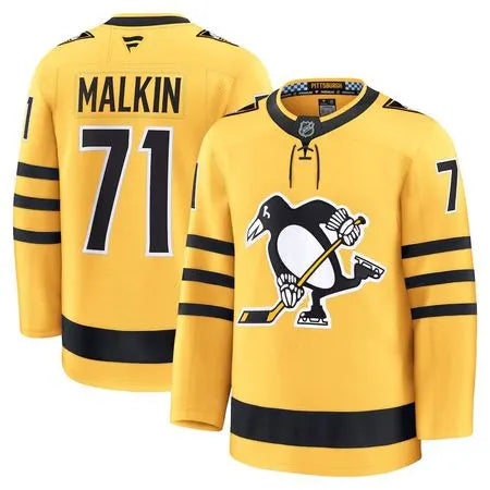 Men's Pittsburgh Penguins #71 Evgeni Malkin Gold Alternate Premium Player Jersey