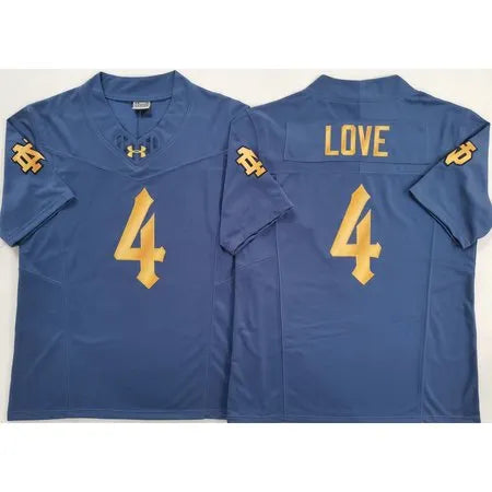 Men's Notre Dame Fighting Irish #4 Jeremiyah Love Blue Stitched Jersey