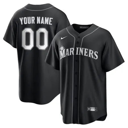 Men's Seattle Mariners Custom Black Lights Out Replica Jersey